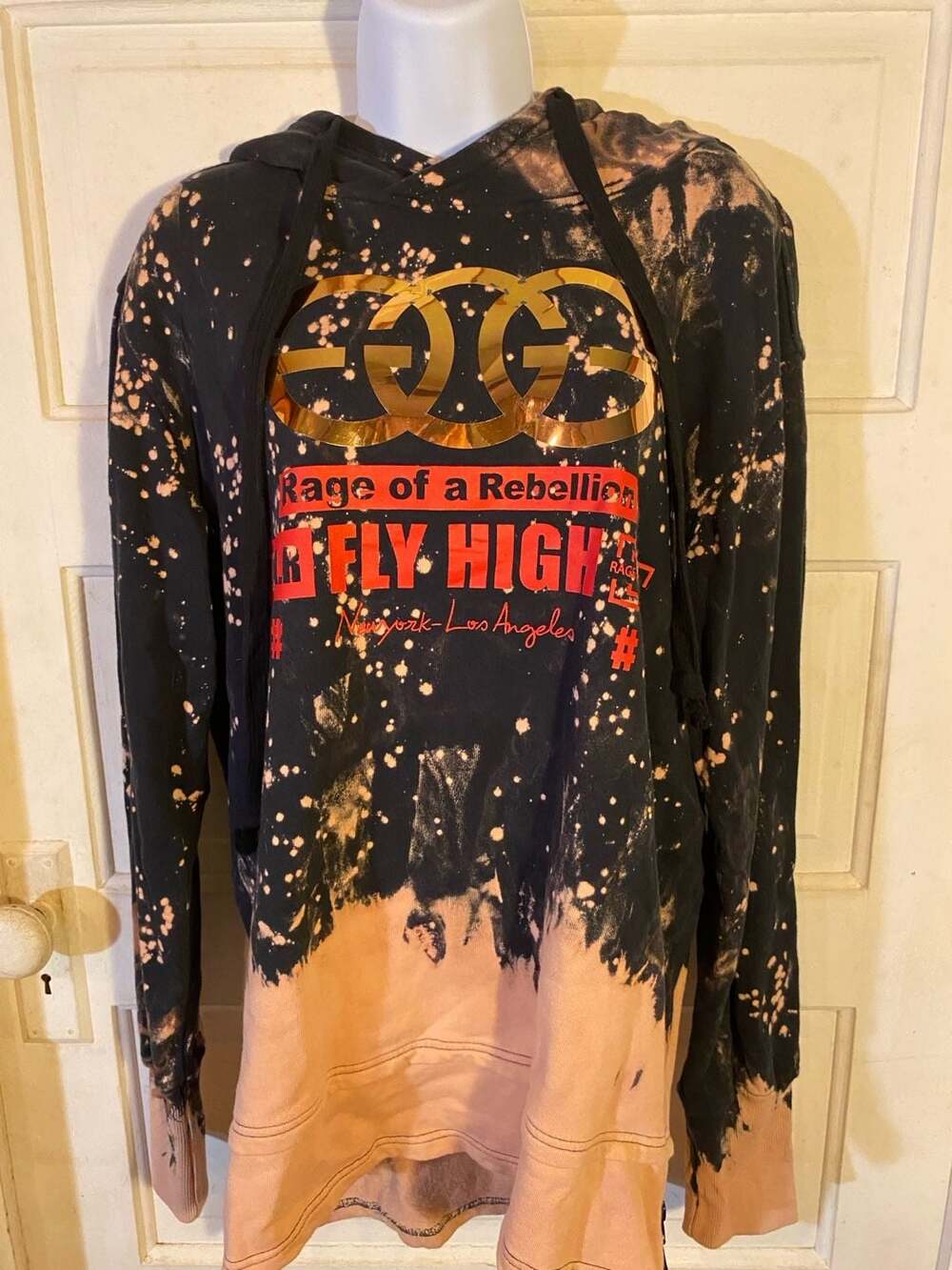 Rage of a Rebellion Men's Bleached Graphic Hoodie with Side Zippers